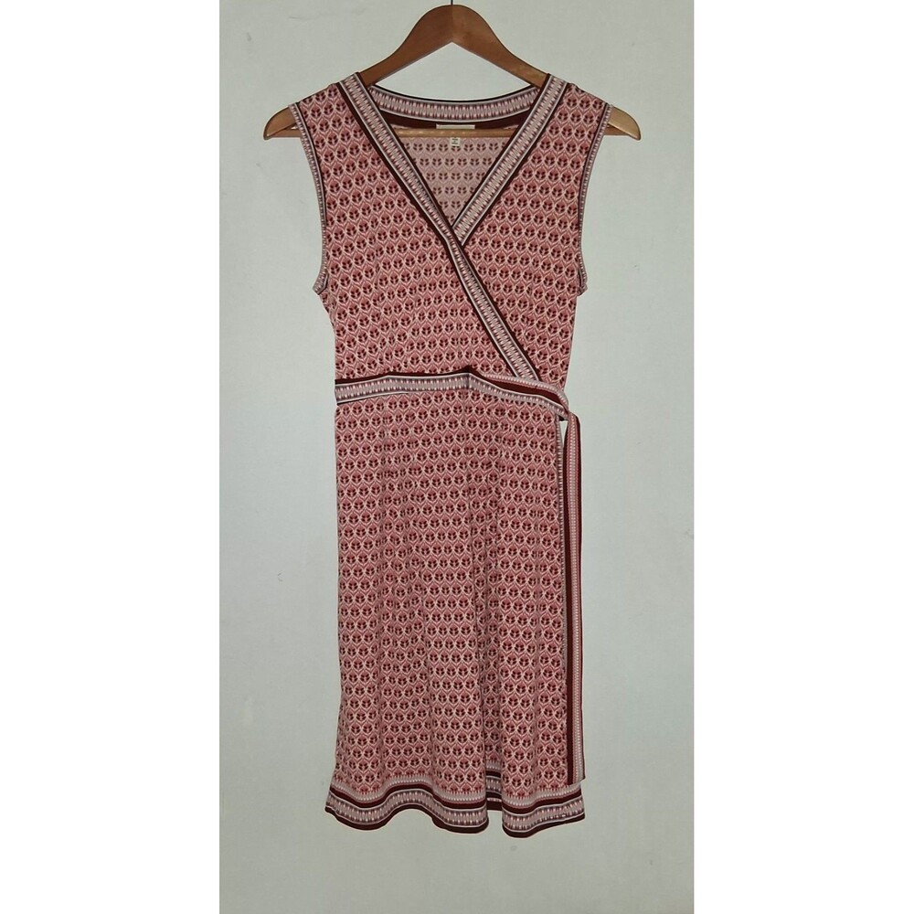 Max Studio Faux Wrap Dress Womens S Boho Geo Print Sleeveless Belted Midi